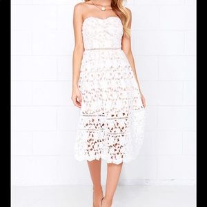 Lulus small Ivory Strapless Lace Midi dress